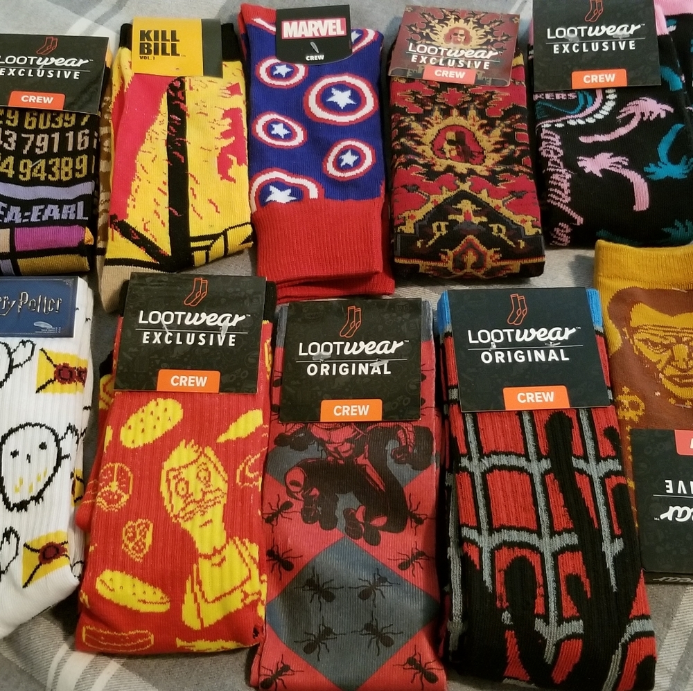 Lot 12 pairs of loot crate exclusive socks